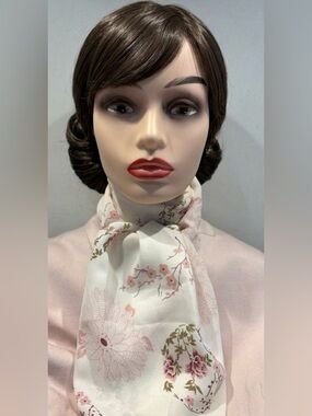 Vintage Aesthetic Chiffon Floral Scarf - Pink & Sage Botanical Print